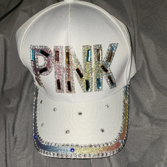 PINK Victoria's Secret White Cap with Colorful Embellishments - Picture 2 of 7